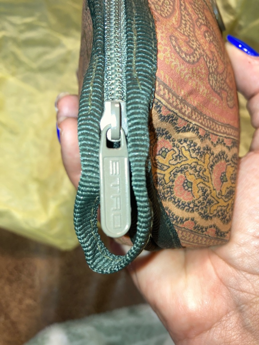 Etro Paisley Zip Cosmetic Pouch in Olive & Rust - Picture 3 of 5